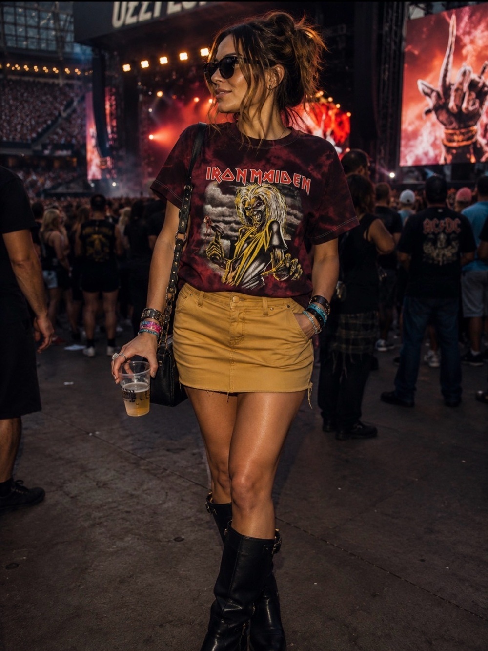 Iron Maiden Women's Tie-Dye Graphic Tee in Black & Burgundy